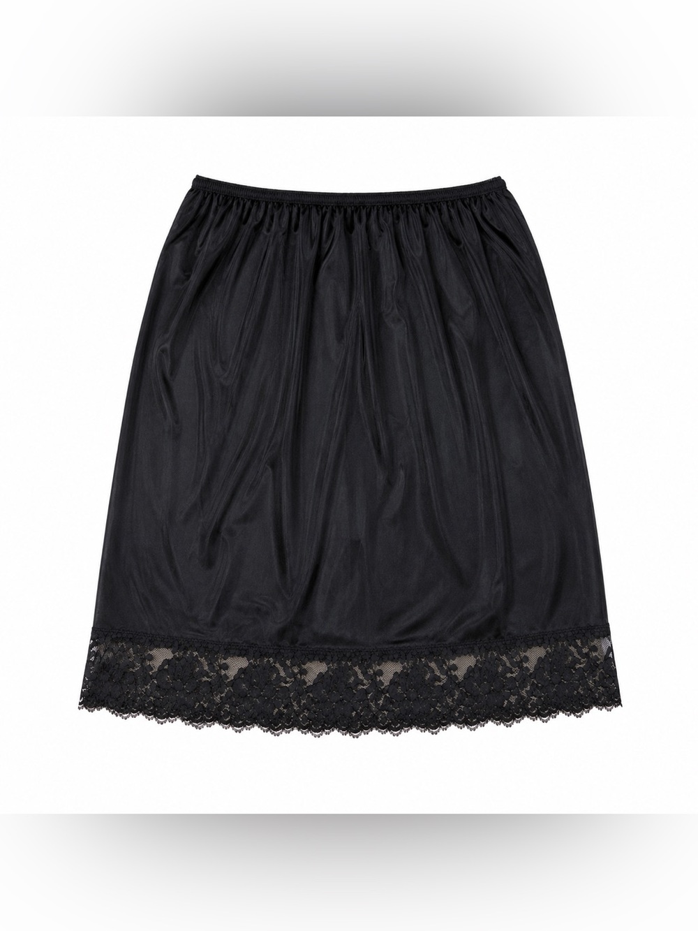 Vintage Black Lace-Hem Half Slip with Elastic Waistband